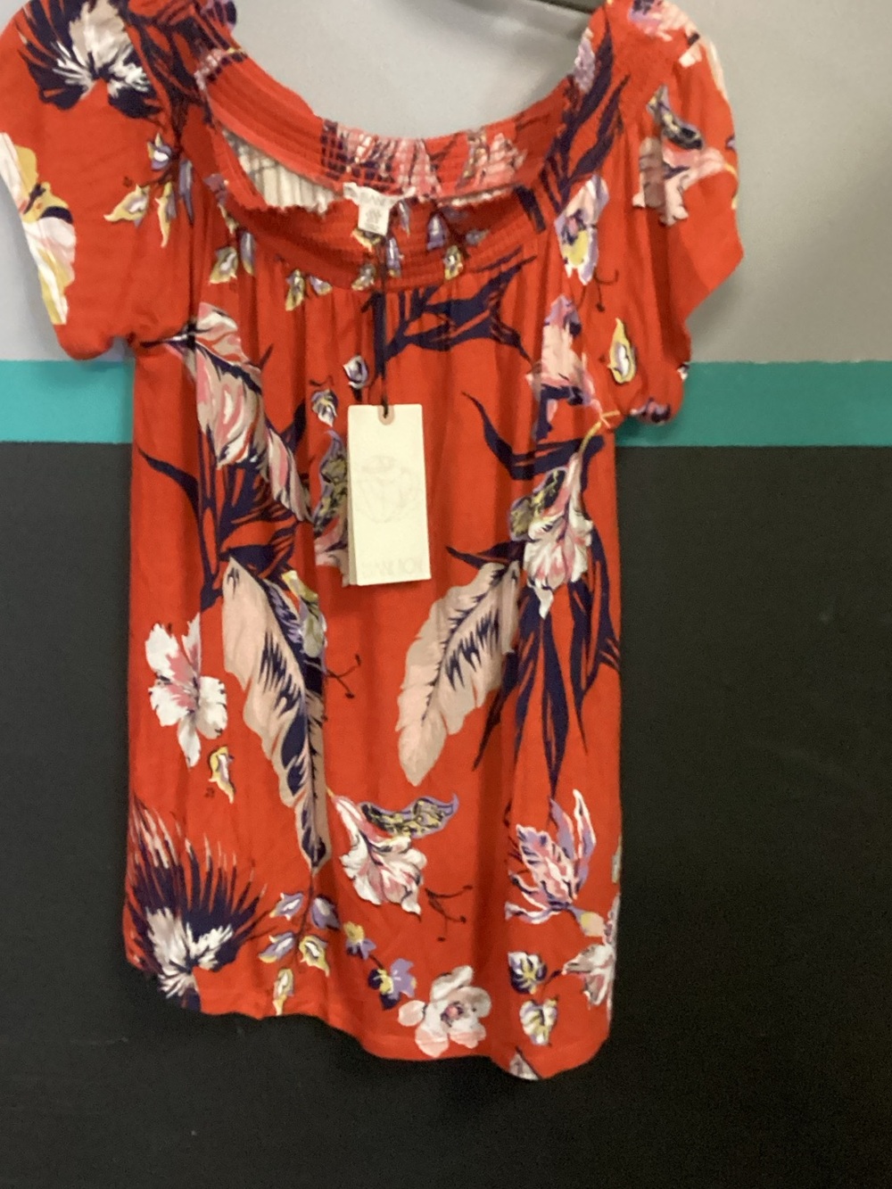 Red Floral Off-Shoulder Tunic Top